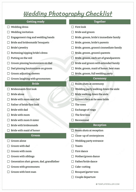 Wedding Photography Checklist Template Download Printable PDF 