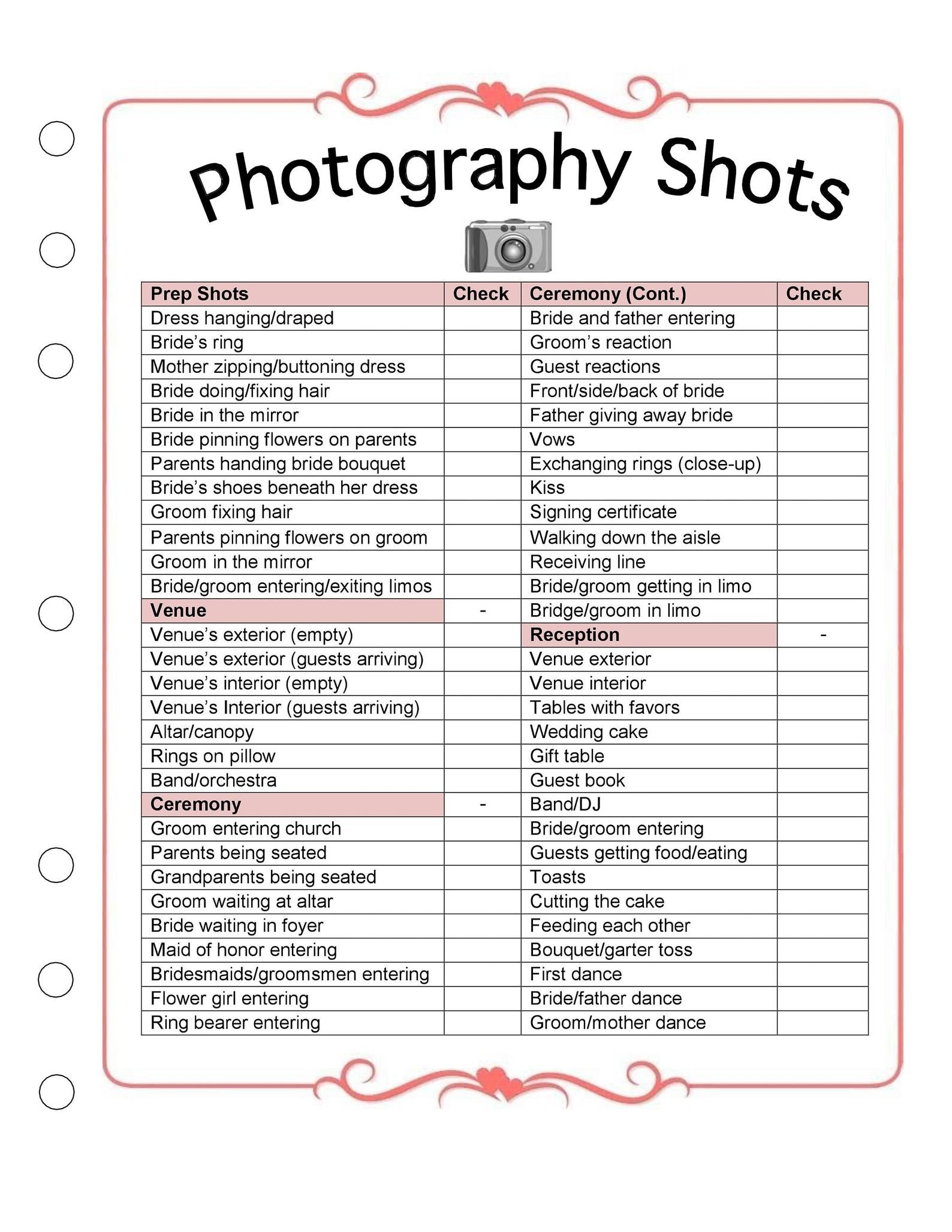 Wedding Photography Checklist Template Wedding Photographer Business 