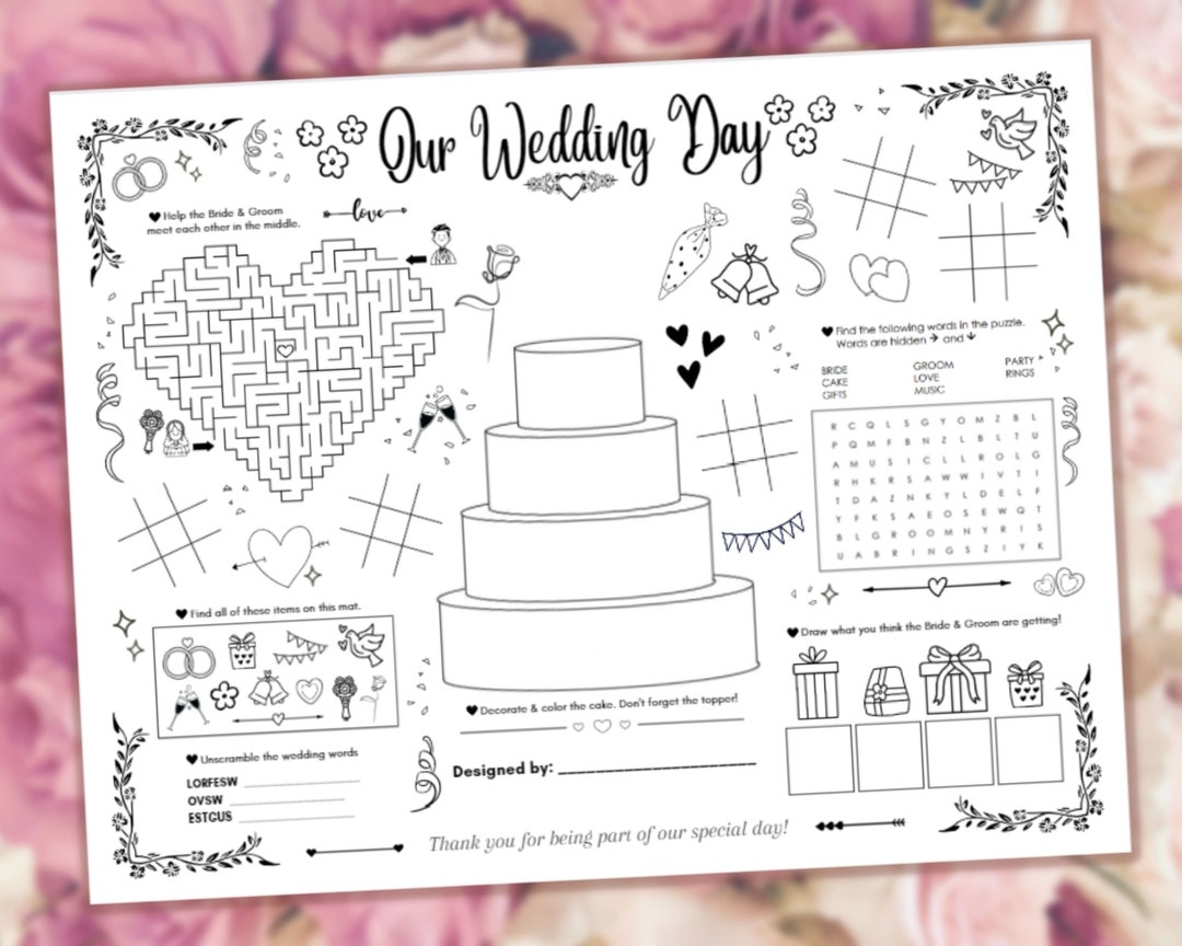 Wedding Placemat For Kids Printable Paper Place Mat Reception Toddler 