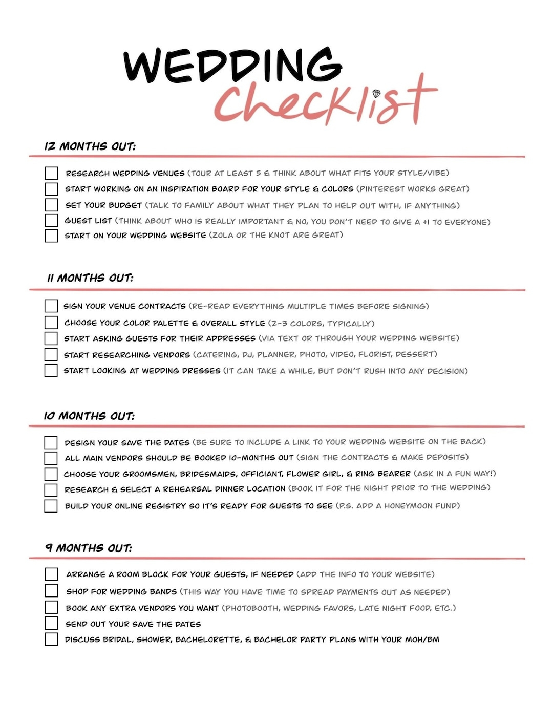 Wedding Planner Checklist Digital Download Etsy Worksheets Library