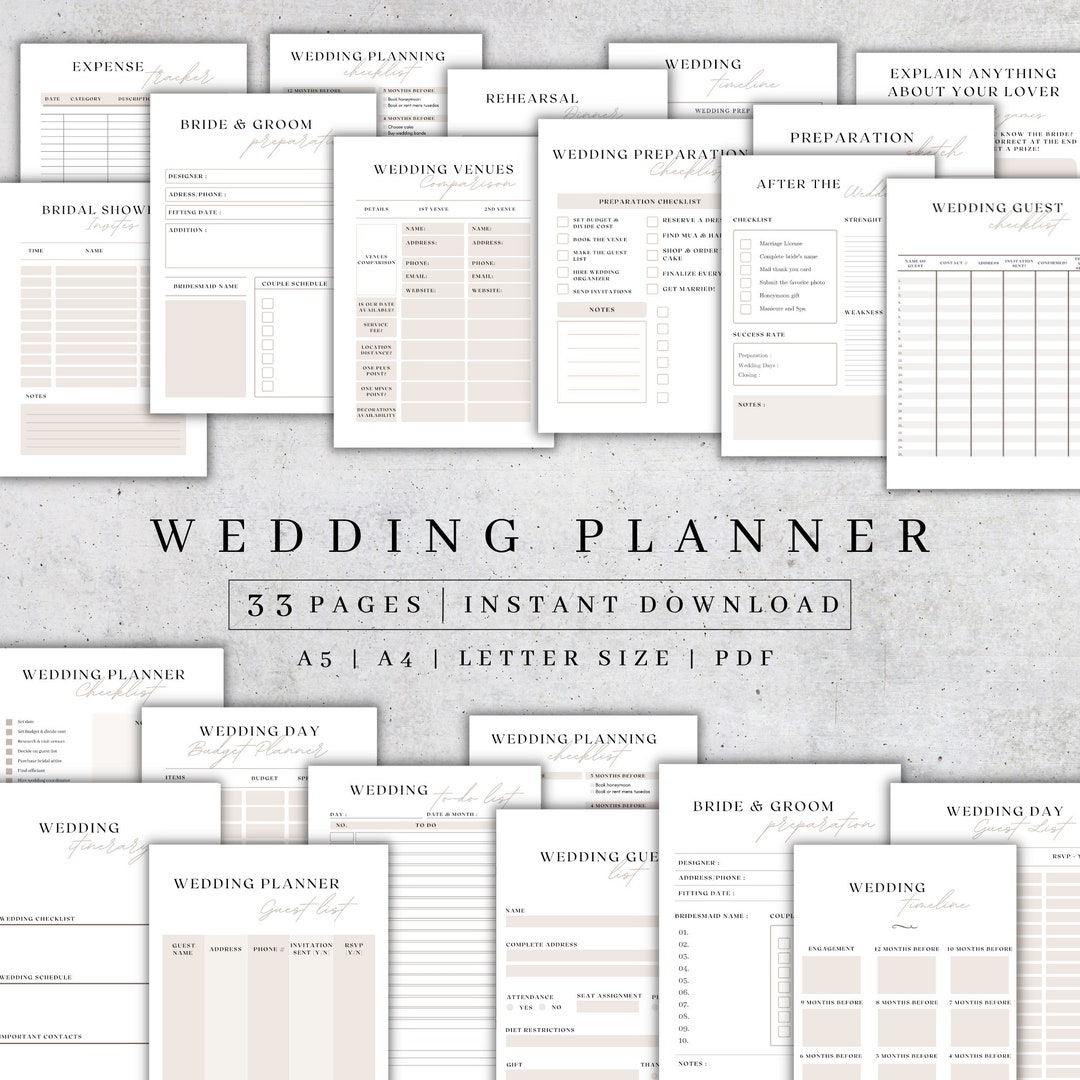 Wedding Planner Printable Printable Wedding Planner Pages Wedding Plan Bundle Wedding Planning Book Wedding Planner PDF A4 A5 2025 Etsy