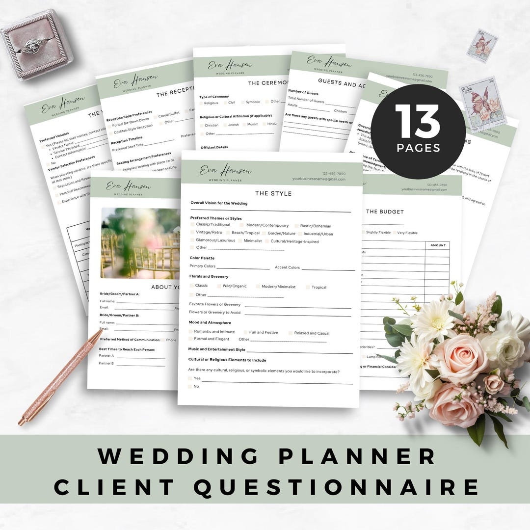 Wedding Planner Questionnaire Template Wedding Client Onboarding 