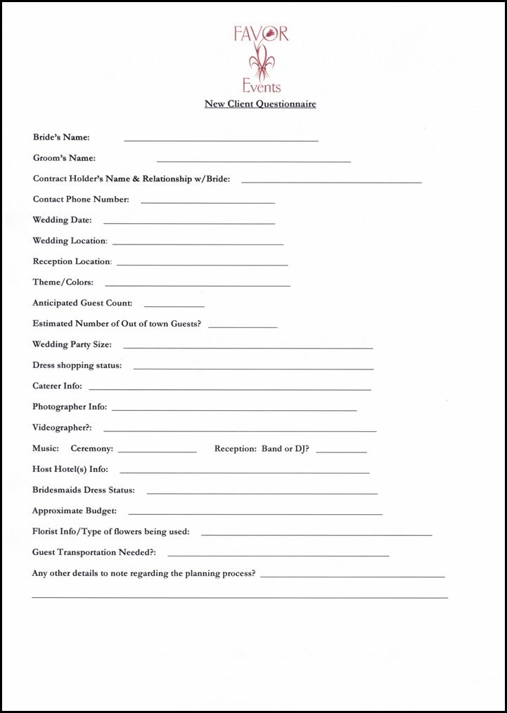 Wedding Planner Questionnaire Template