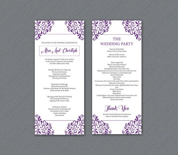 Wedding Program Template Printable Ceremony Program Template 