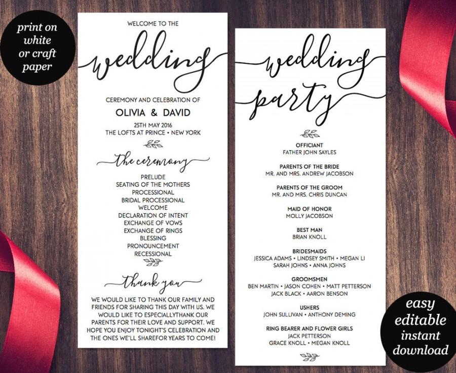 Wedding Program Template Printable Wedding Program Wedding Program 
