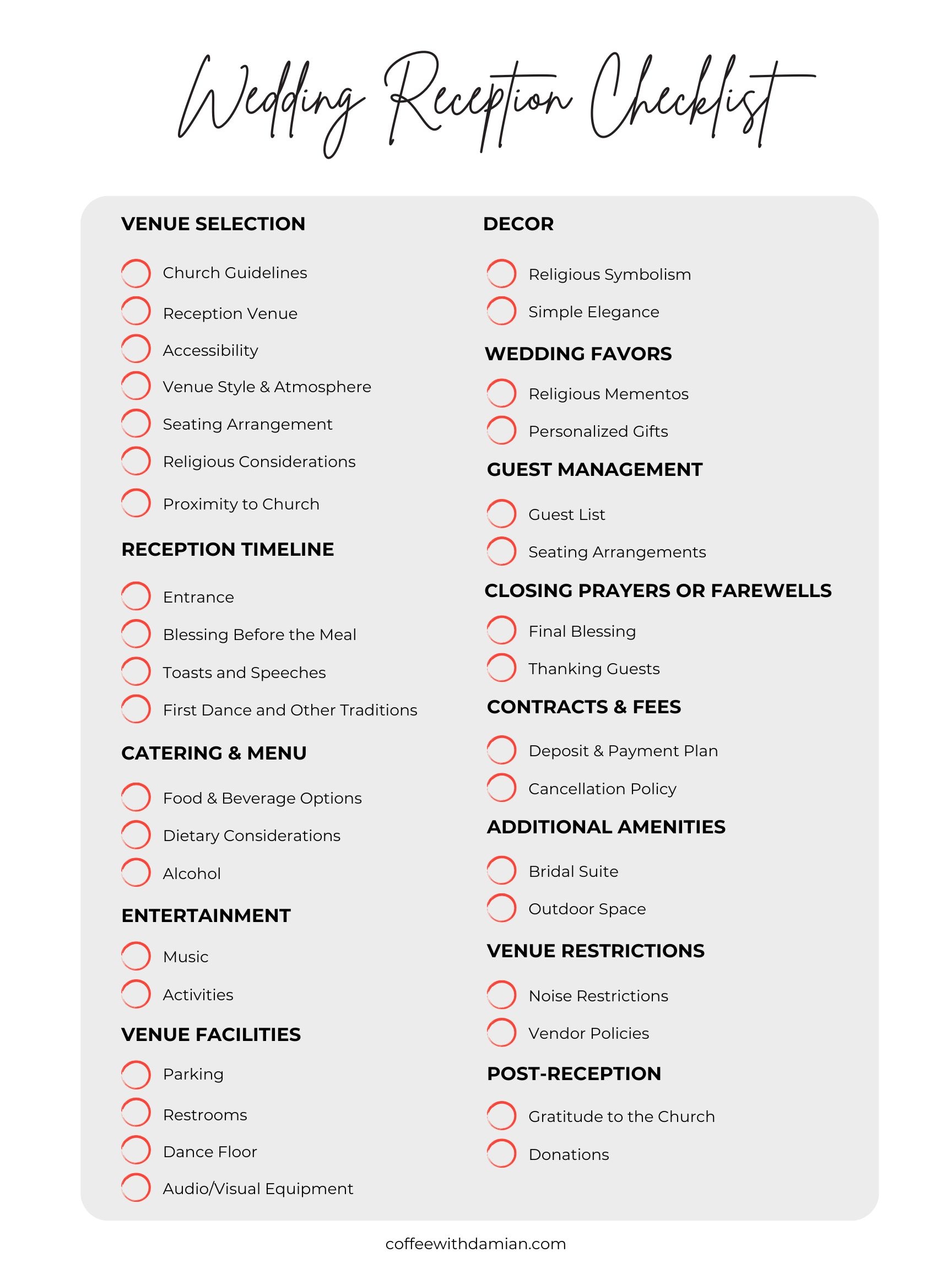 Wedding Reception Checklist In 2025 Printable PDF 