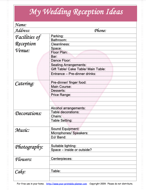 Wedding Reception Checklist Printable 2025 FREE Template 