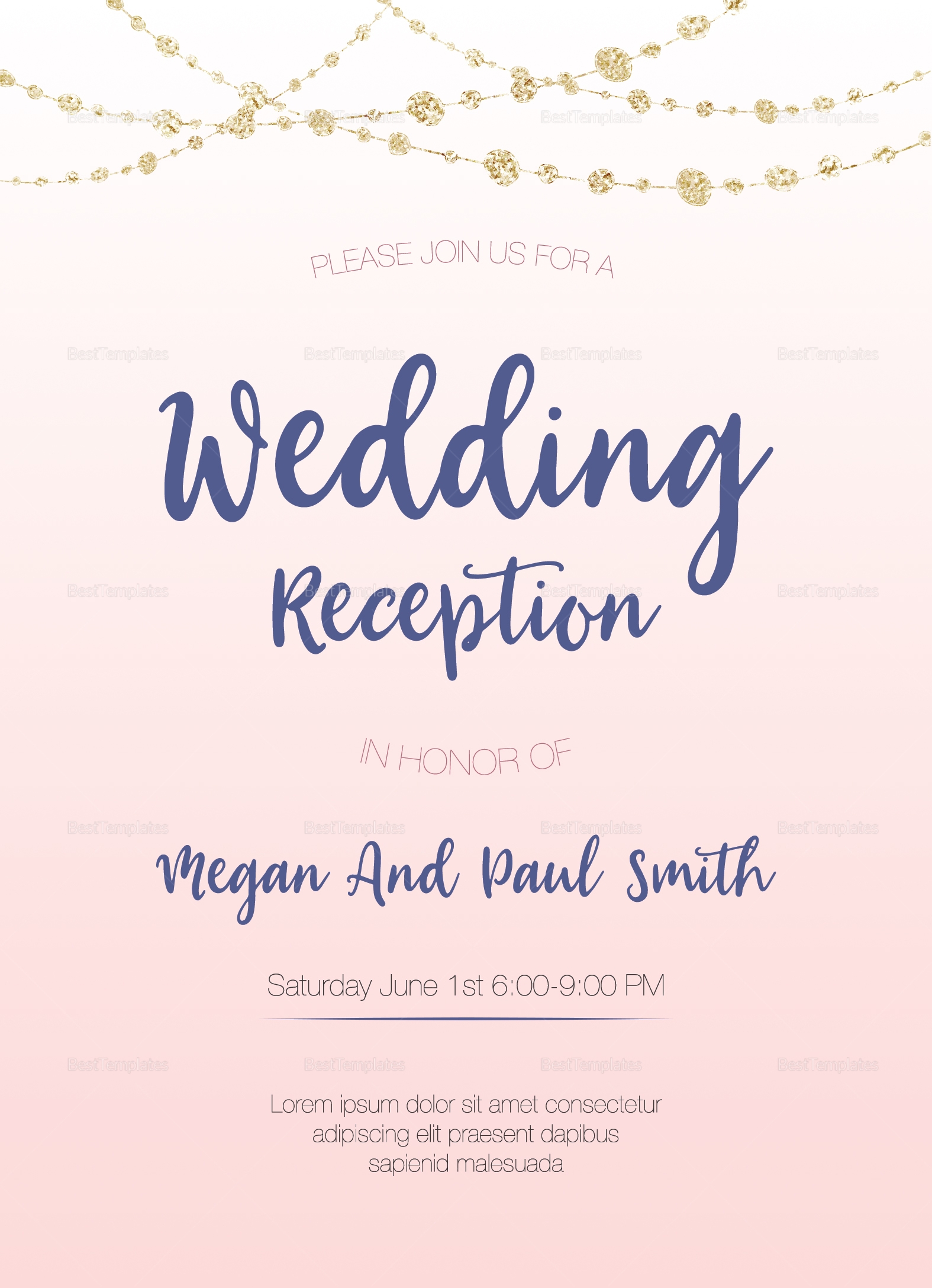 Wedding Reception Invitation Design Template In PSD Word Publisher Illustrator InDesign