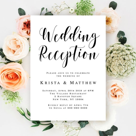Wedding Reception Invitation Printable Reception Party Etsy