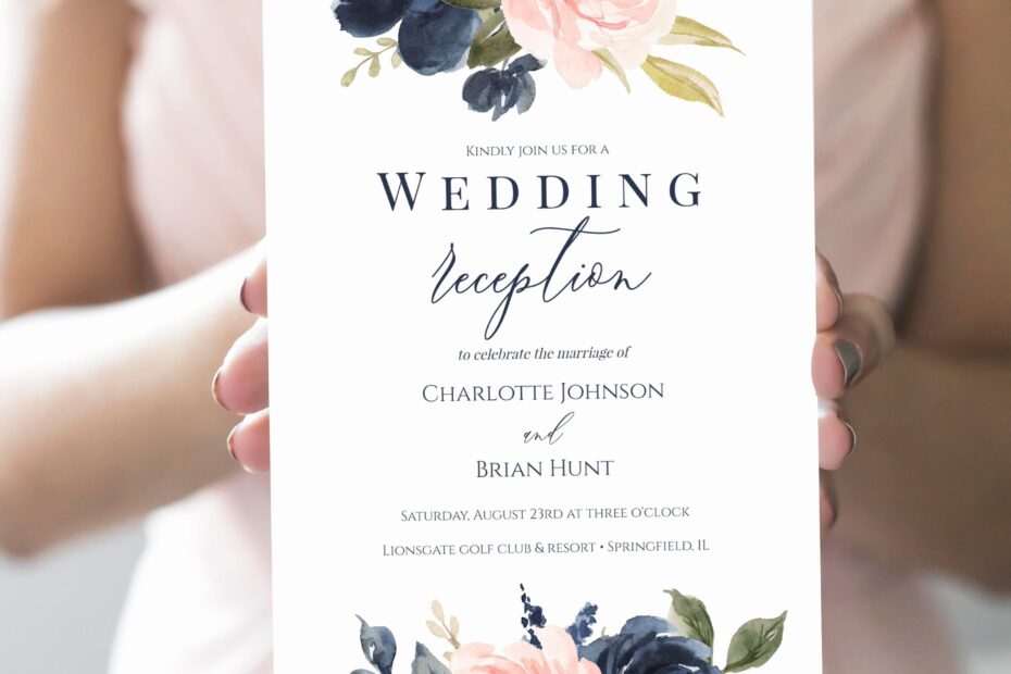 Wedding Reception Invitation Template 100 Editable Text Printable Reception Only Navy Blush Reception Party Invites Templett C24 Etsy