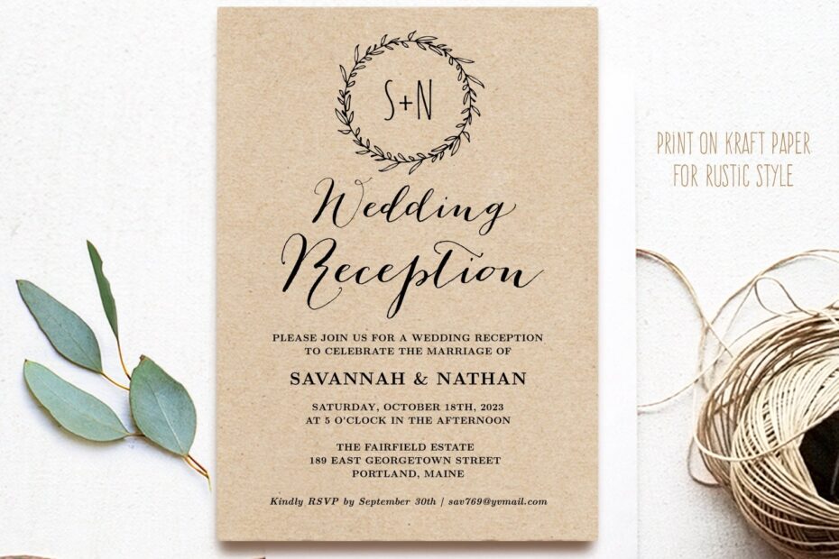 Wedding Reception Party Invitation Template Kraft Reception Card Instant DOWNLOAD EDITABLE Text 5x7 RP004 VW06 Etsy Australia