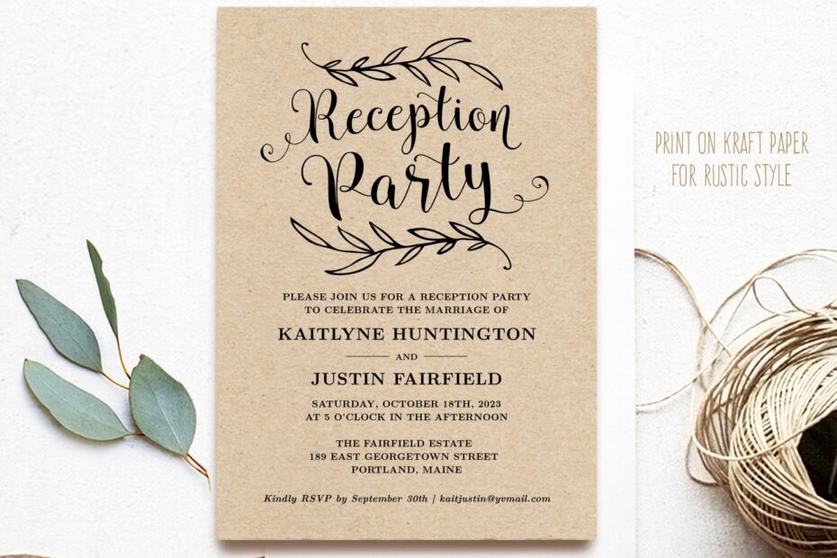 Wedding Reception Party Invitation Template Rustic Wedding