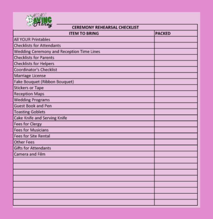 Wedding Rehearsal Checklist 2023 FREE Template 