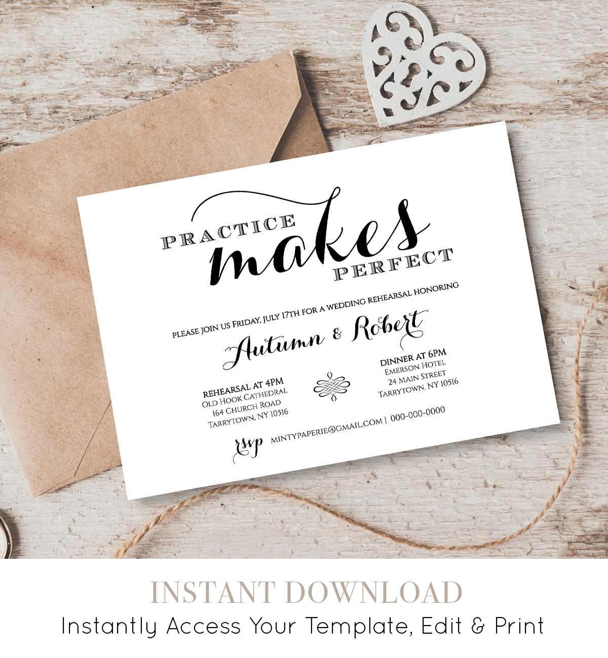 Wedding Rehearsal Dinner Invitation Template INSTANT DOWNLOAD 