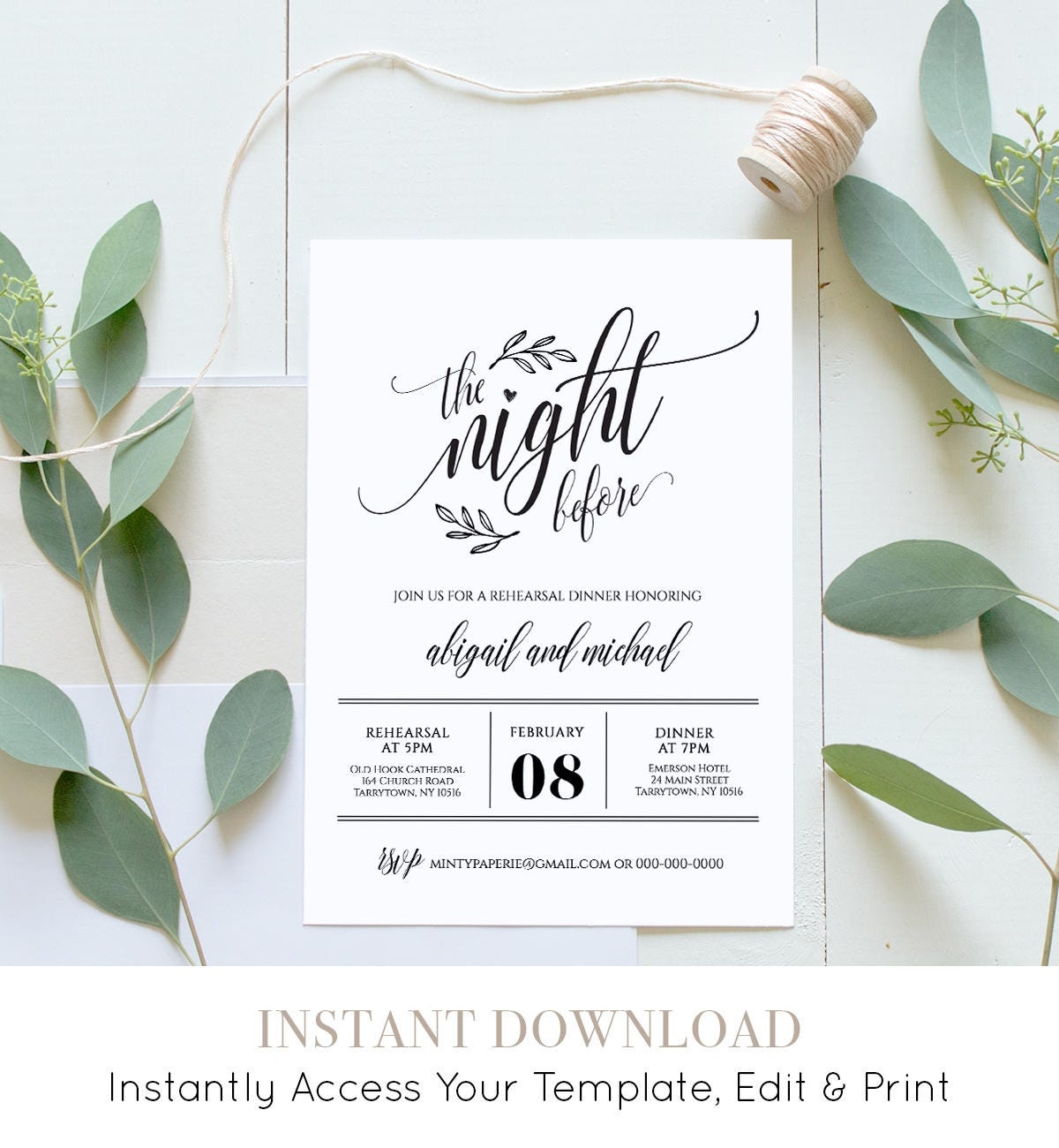 Wedding Rehearsal Dinner Printable DIY Rehearsal Invitation 