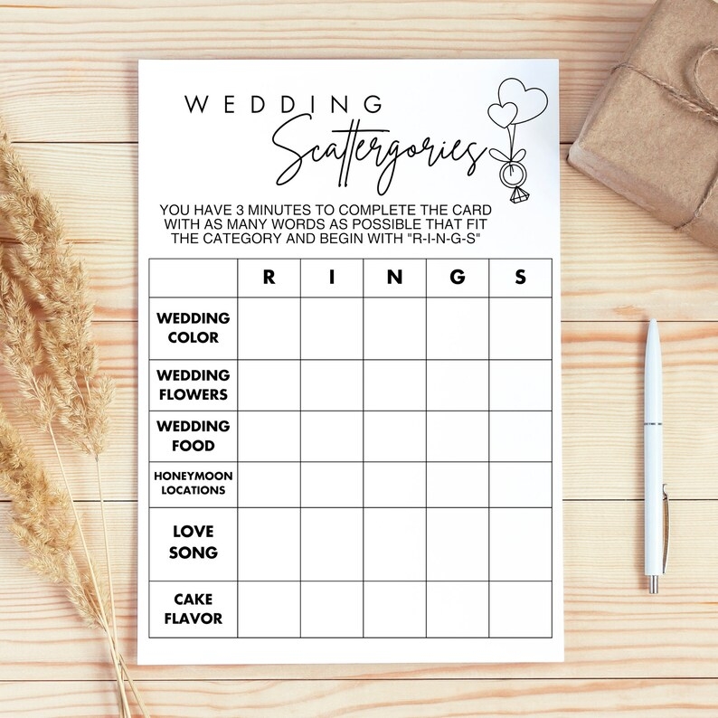 Wedding Scattergories Game Printable Wedding Shower Game Couples Shower 