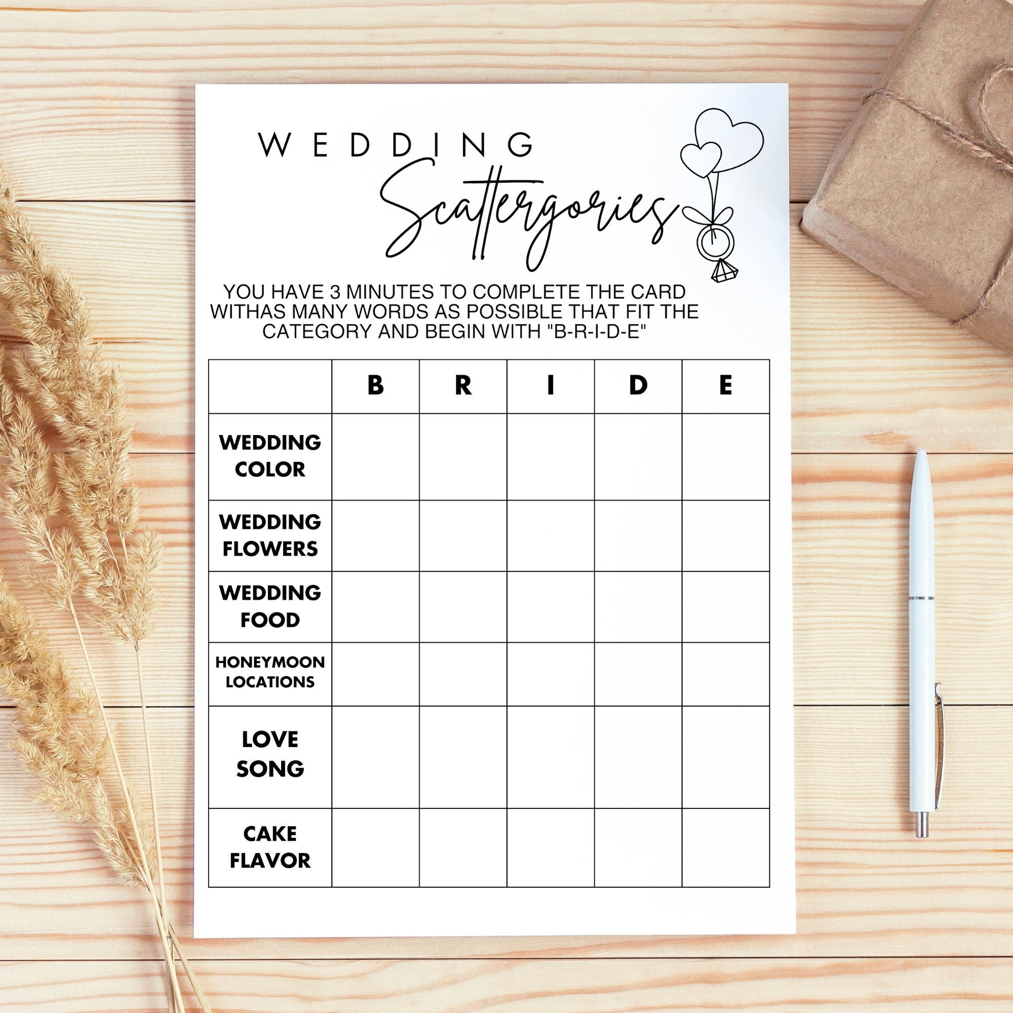 Wedding Scattergories Printable Game Bridal Shower Game Fun Wedding Party Game Digital Download Couples Shower Game Etsy