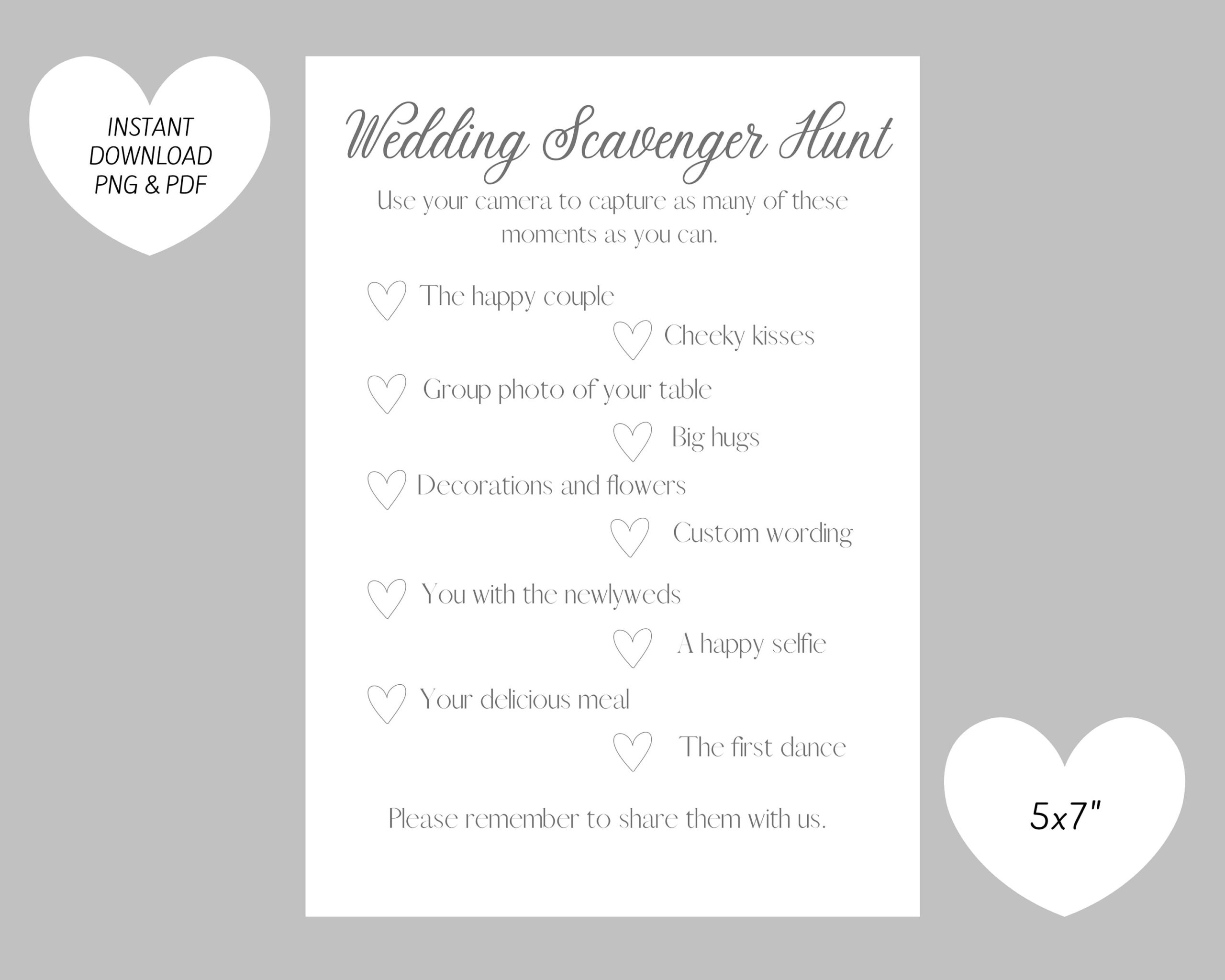 Wedding Scavenger Hunt Printable Activity