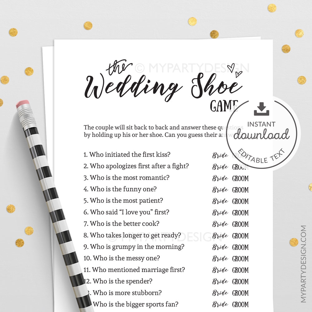 Wedding Shoe Game Printable Game Cards My Party Design