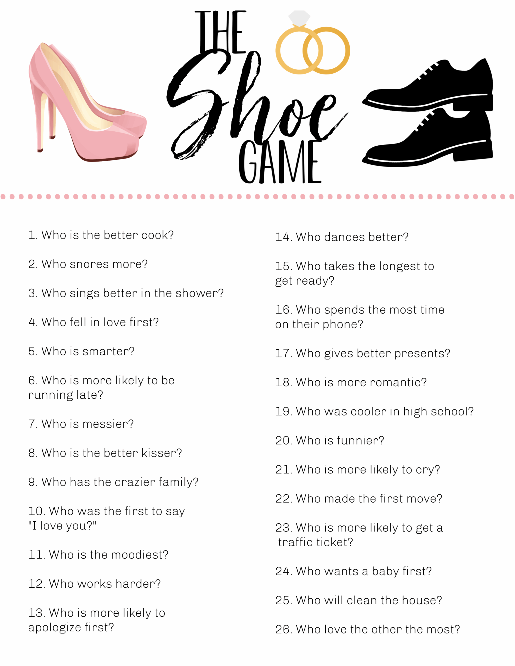 Wedding Shoe Game Printable Greenery And Gold Bridal Vrogue co