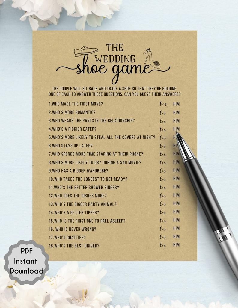 Wedding Shoe Game Questions Printable Printable Calendars AT A GLANCE