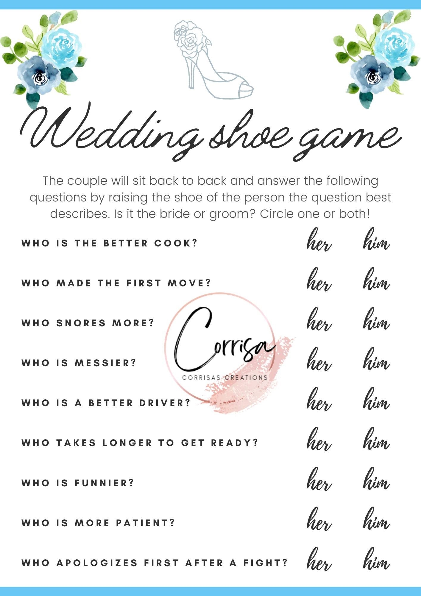 Wedding Shoe Game Wedding Shoe Game Wedding Game Wedding Entertainment Instant Download Bridal Shower Game Fun Couple Game