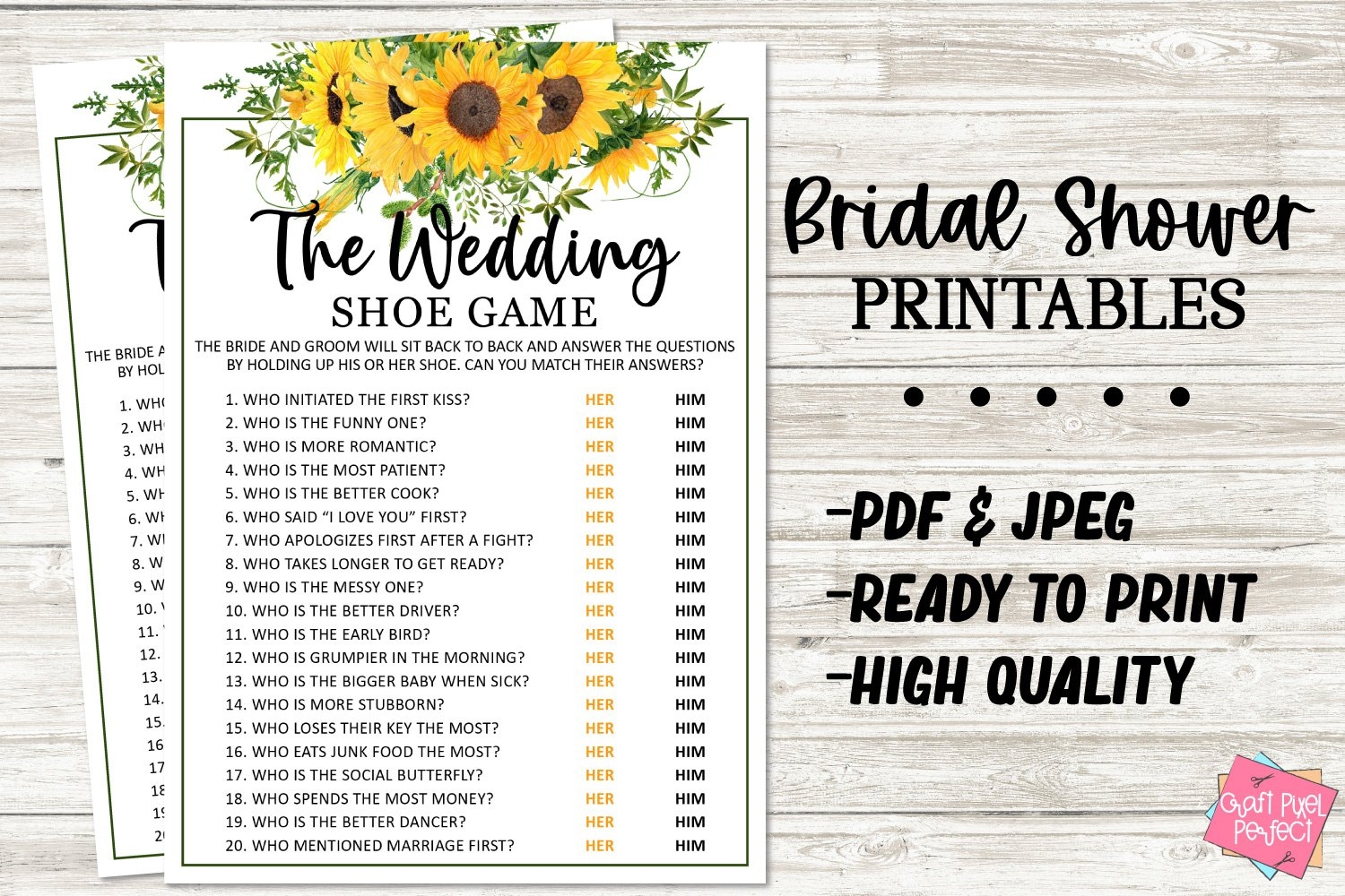Wedding Shoe Game Wedding Shower Game Printable Party Game