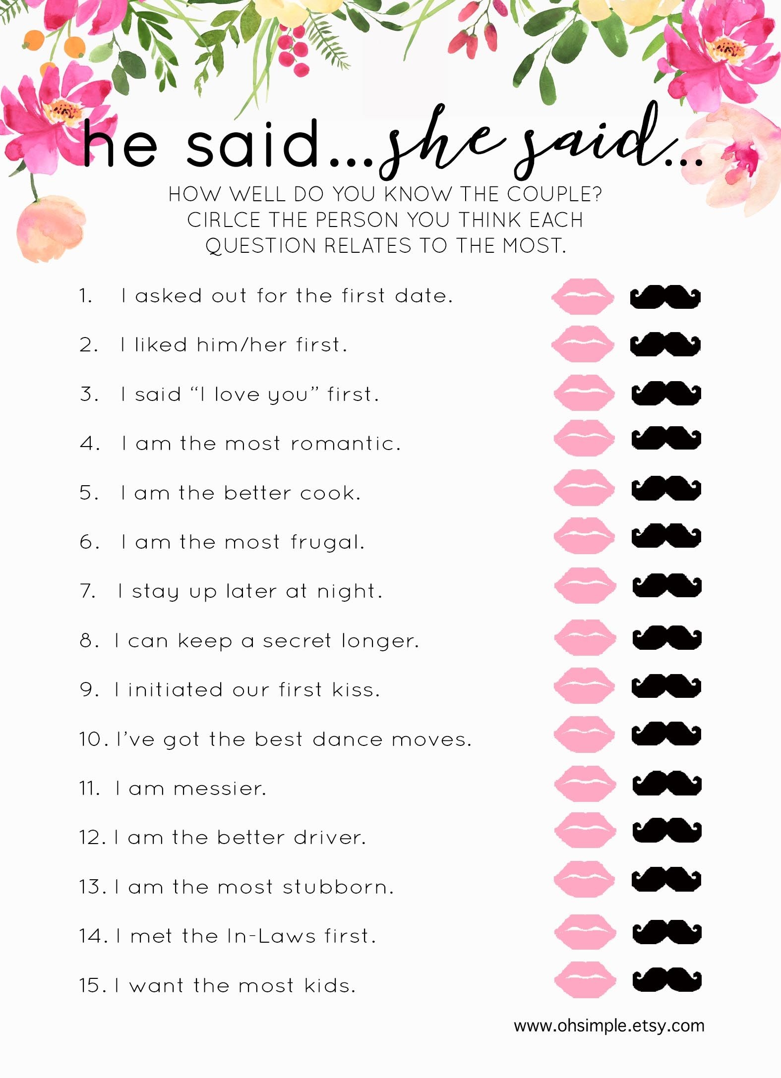 Wedding Shower Games Free Printable