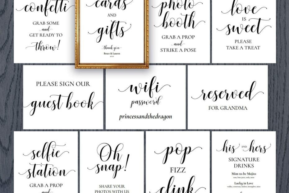 Wedding Signs Printable Package Set Bundle Pack Of 8x10 Sign Etsy