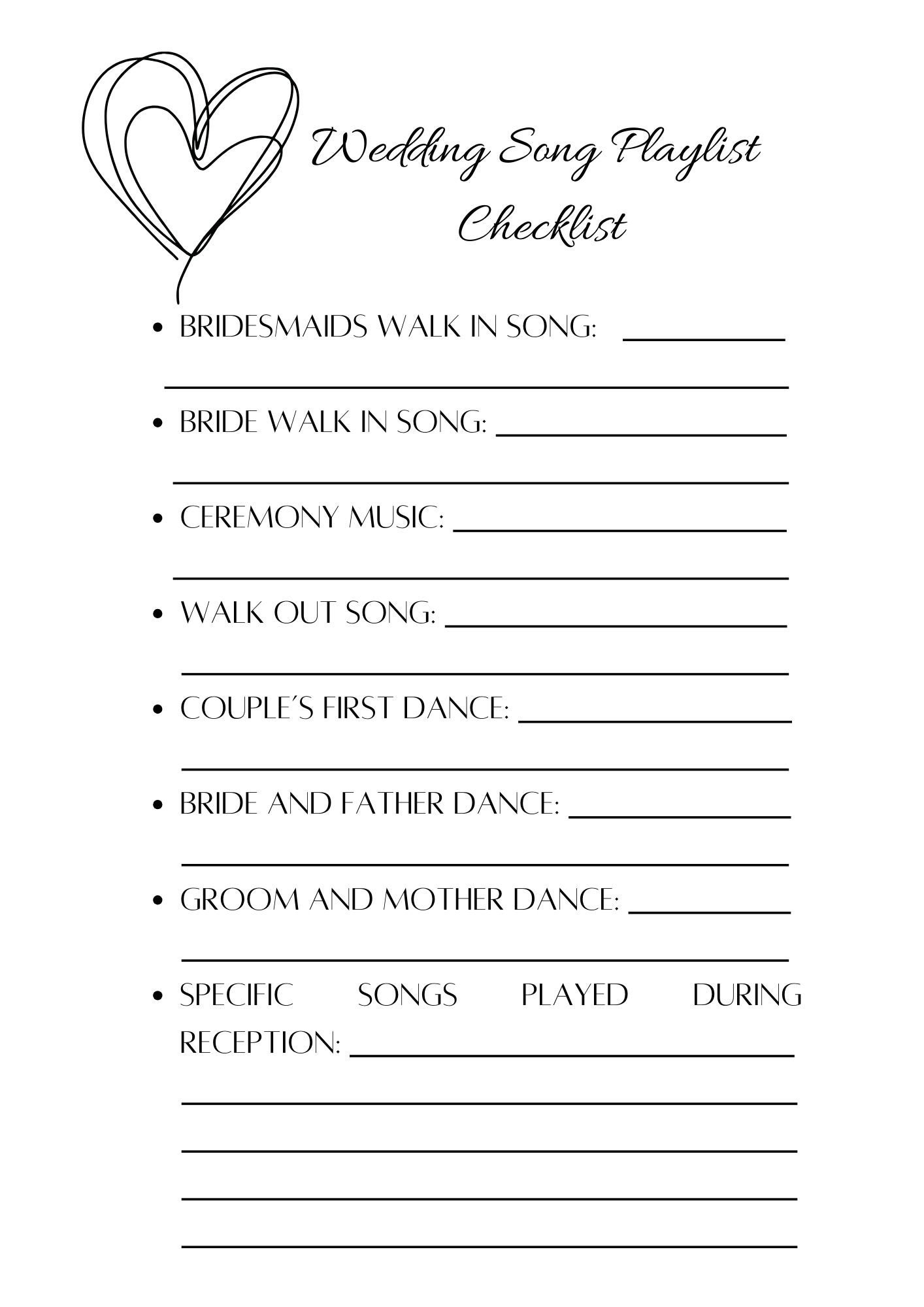 Wedding Song Playlist Checklist