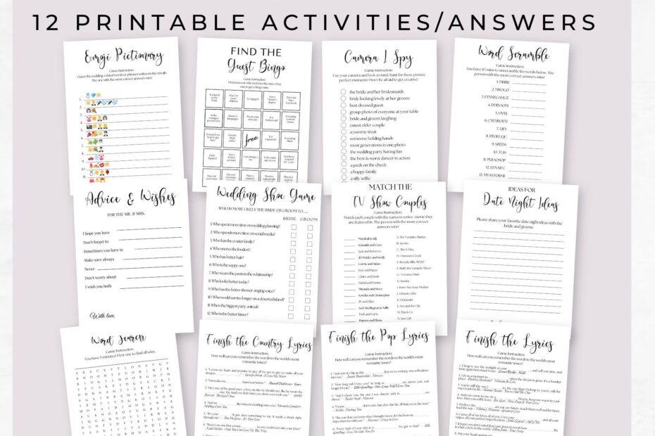 Wedding Table Games Bundle INSTANT DOWNLOAD Wedding Table Reception