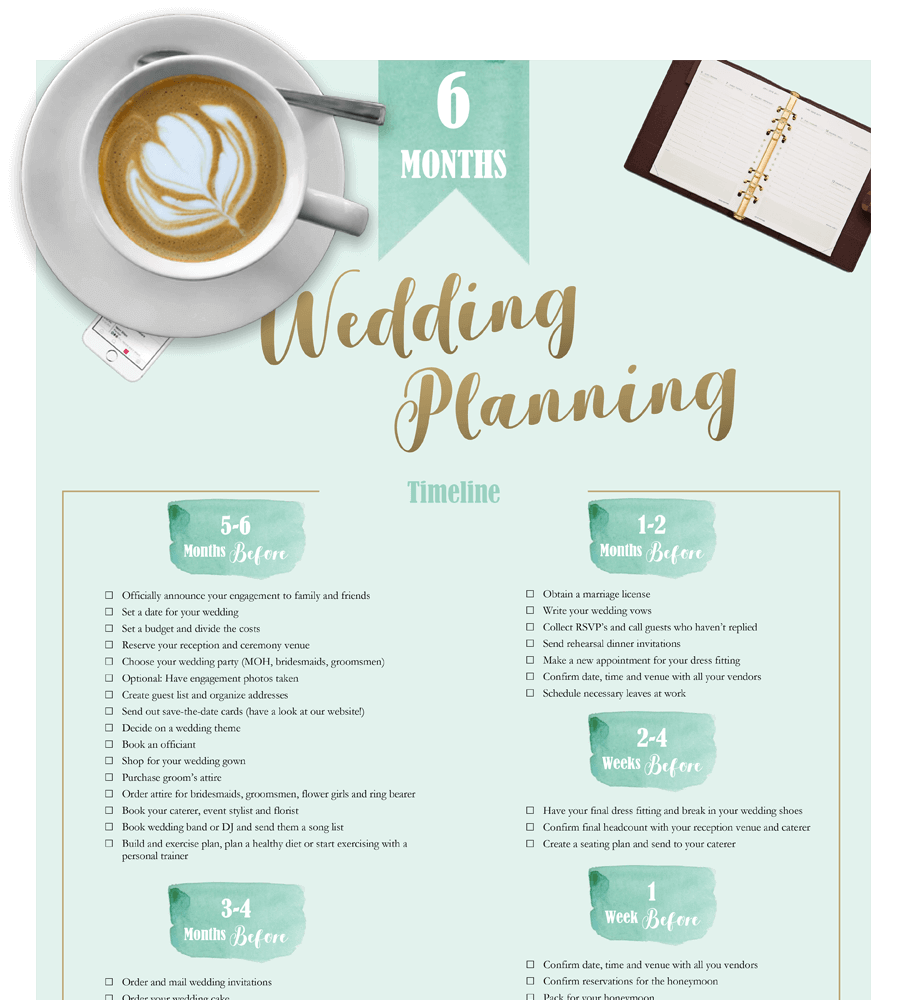 Wedding Timeline Checklist 6 Months 12 And 6 Month Wedding Planning 