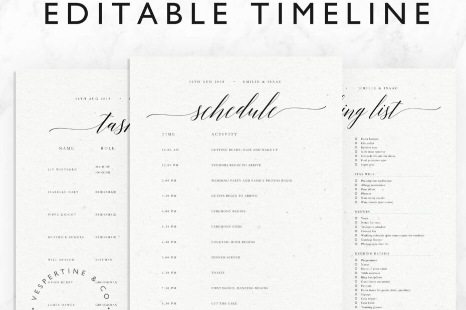 Wedding Timeline Template Minimal Bridal Wedding Day Schedule