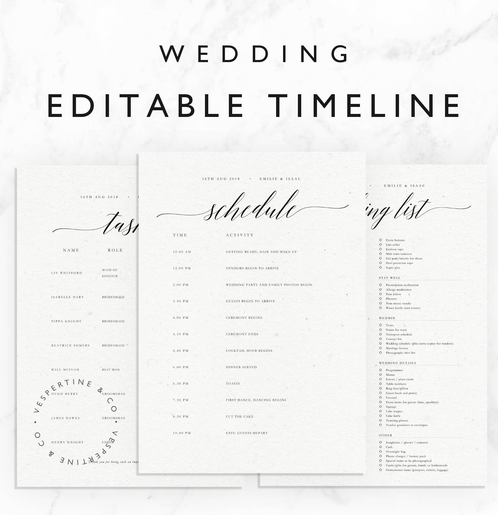 Wedding Timeline Template Minimal Bridal Wedding Day Schedule Tasks List Packing List Printable Editable Word Document Emilie Suite Etsy