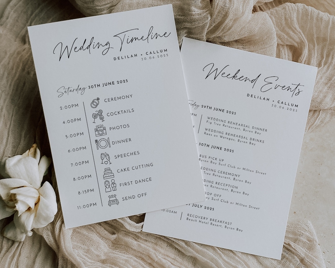 Wedding Timeline Template Wedding Itinerary Order Of Events Icons Schedule Wedding Day Timeline Download Minimalist Wedding Delilah Etsy