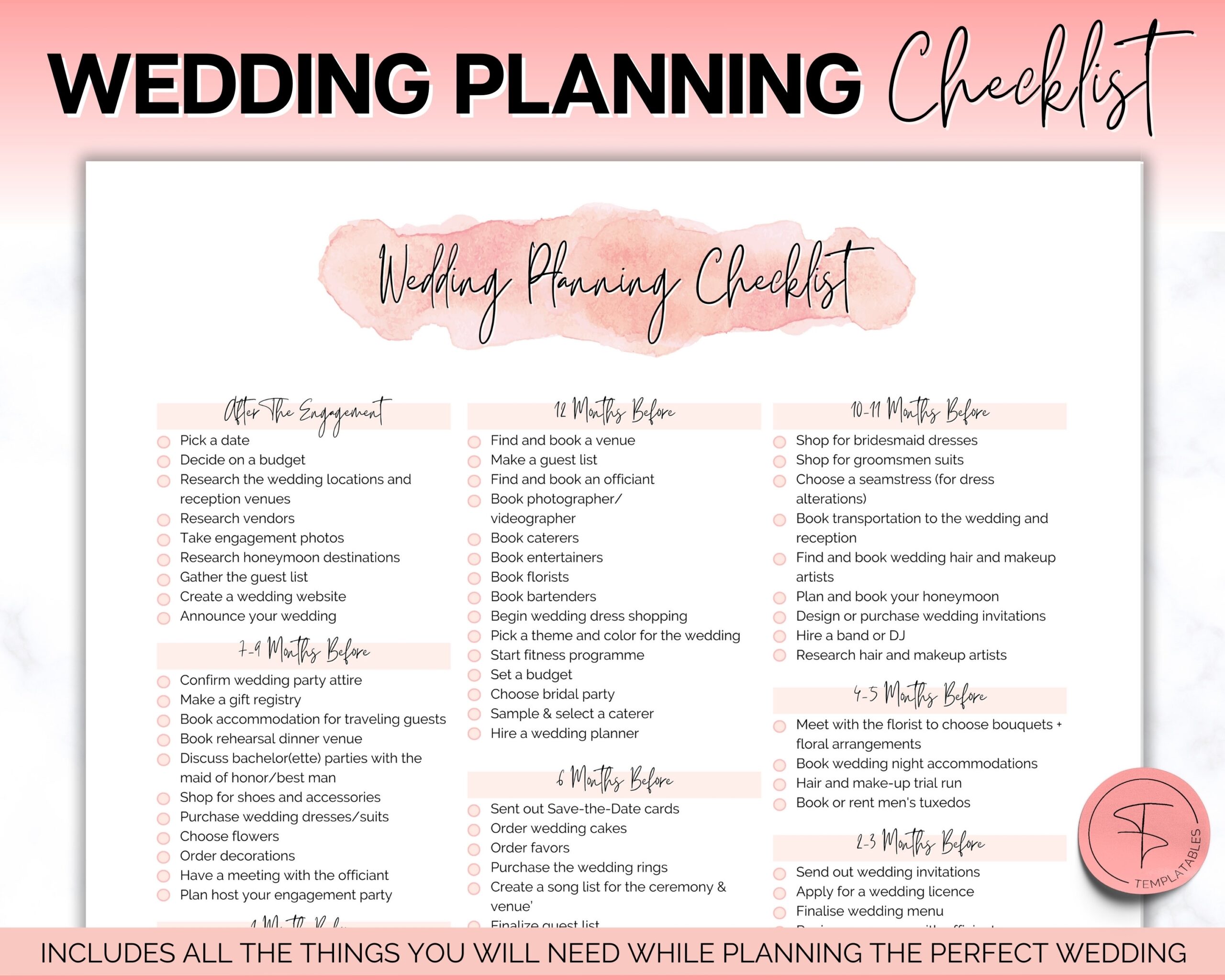 Wedding Timeline Wedding Checklist Wedding Countdown Wedding Planner Wedding Binder Kit Wedding Day Schedule To Do List Etsy