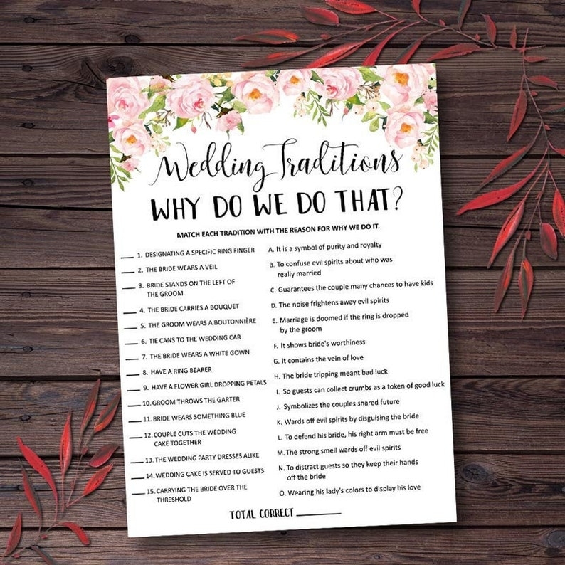 Wedding Traditions Bridal Game Bridal Shower Games Printable Etsy