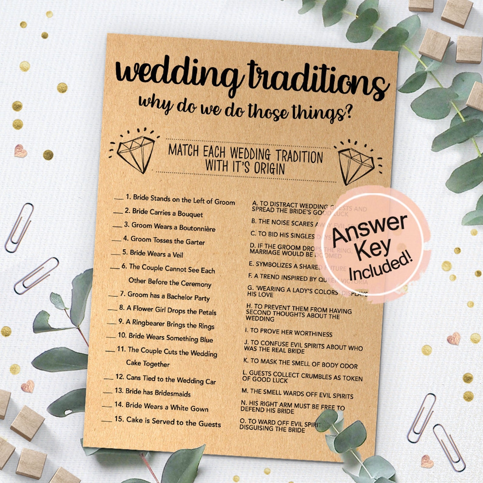 Wedding Traditions Game Bridal Shower Games Printable Bridal Etsy