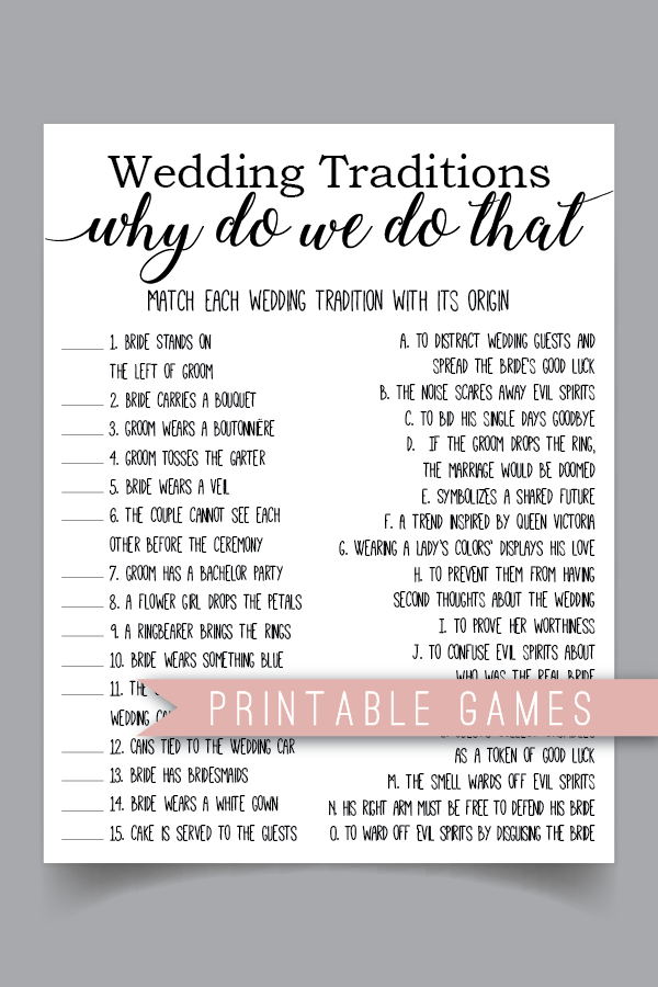Wedding Traditions Guessing Game Printable Why Do We Do That Bridal 