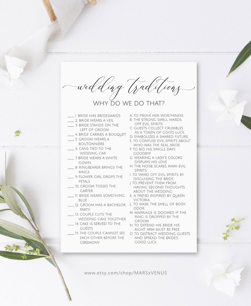 Wedding Traditions Guessing Game Printable Why Do We Do That 