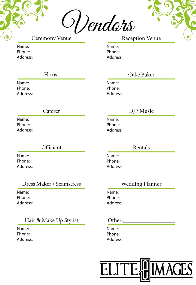 Wedding Vendor List Template Free