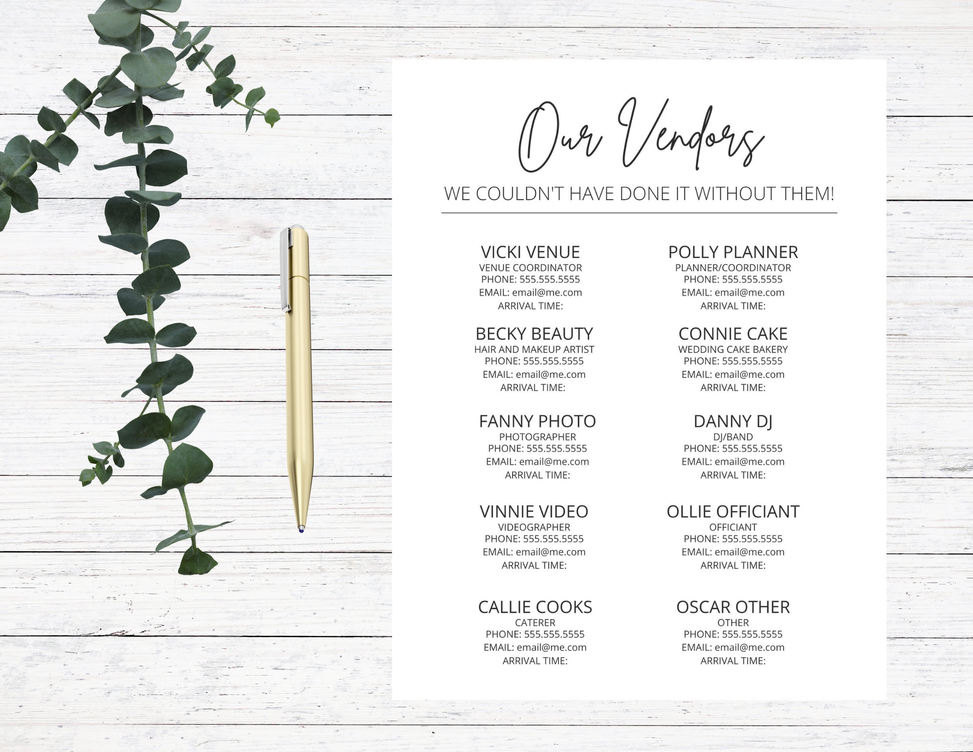 Wedding Vendor Organizer And Contact List Template