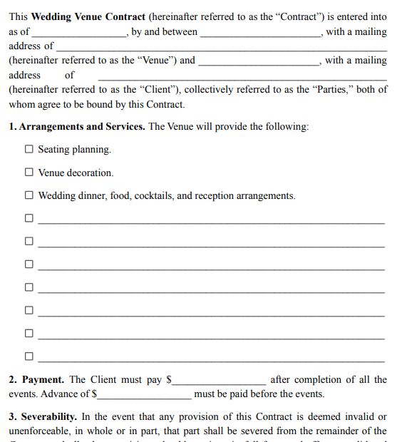 Wedding Venue Contract Template 2025 FREE Template