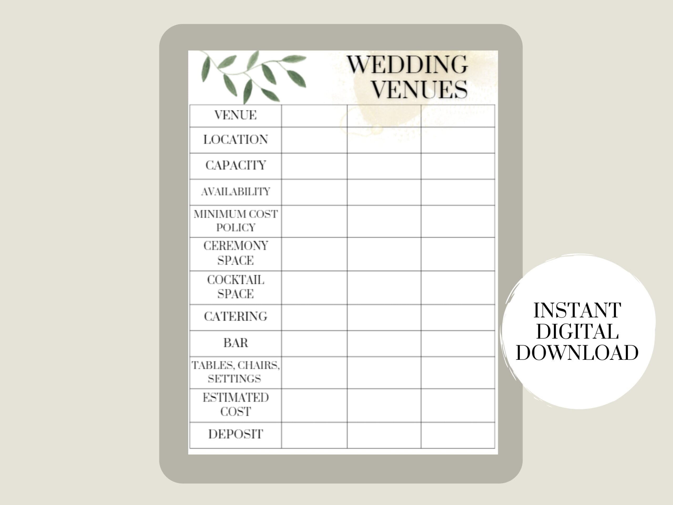 Wedding Venue Planner Venue List Wedding Venue Comparison Research Wedding Venues Etsy