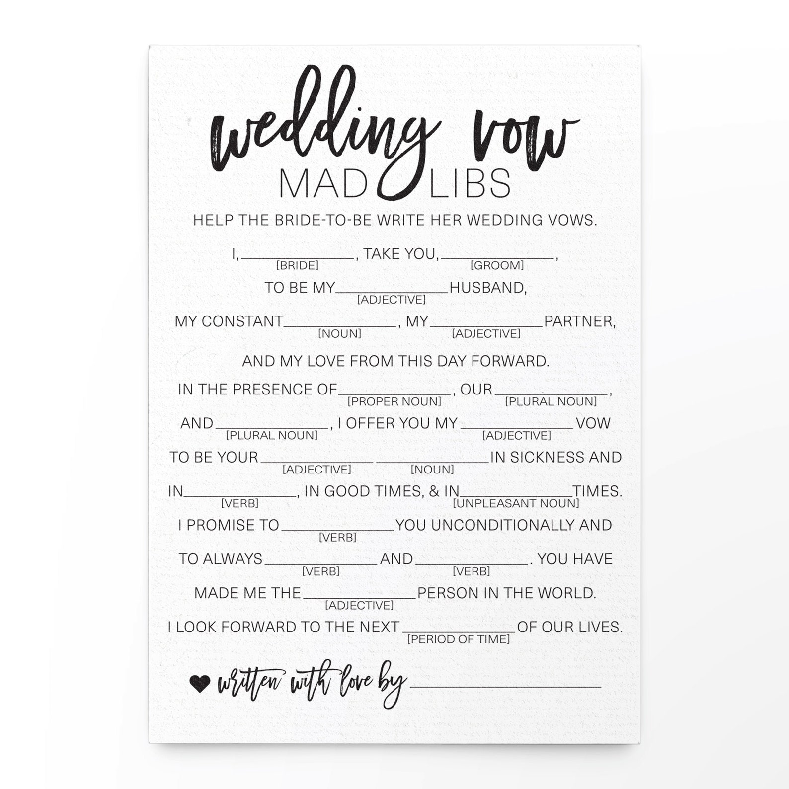 Wedding Vows Mad Libs Free Printable
