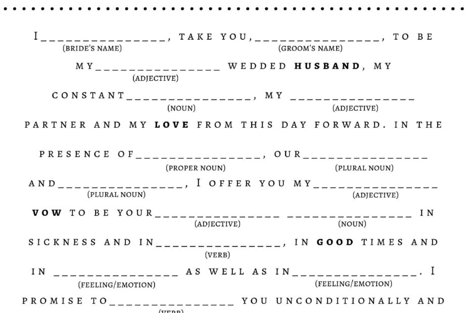 Wedding Vows Mad Libs Free Printable