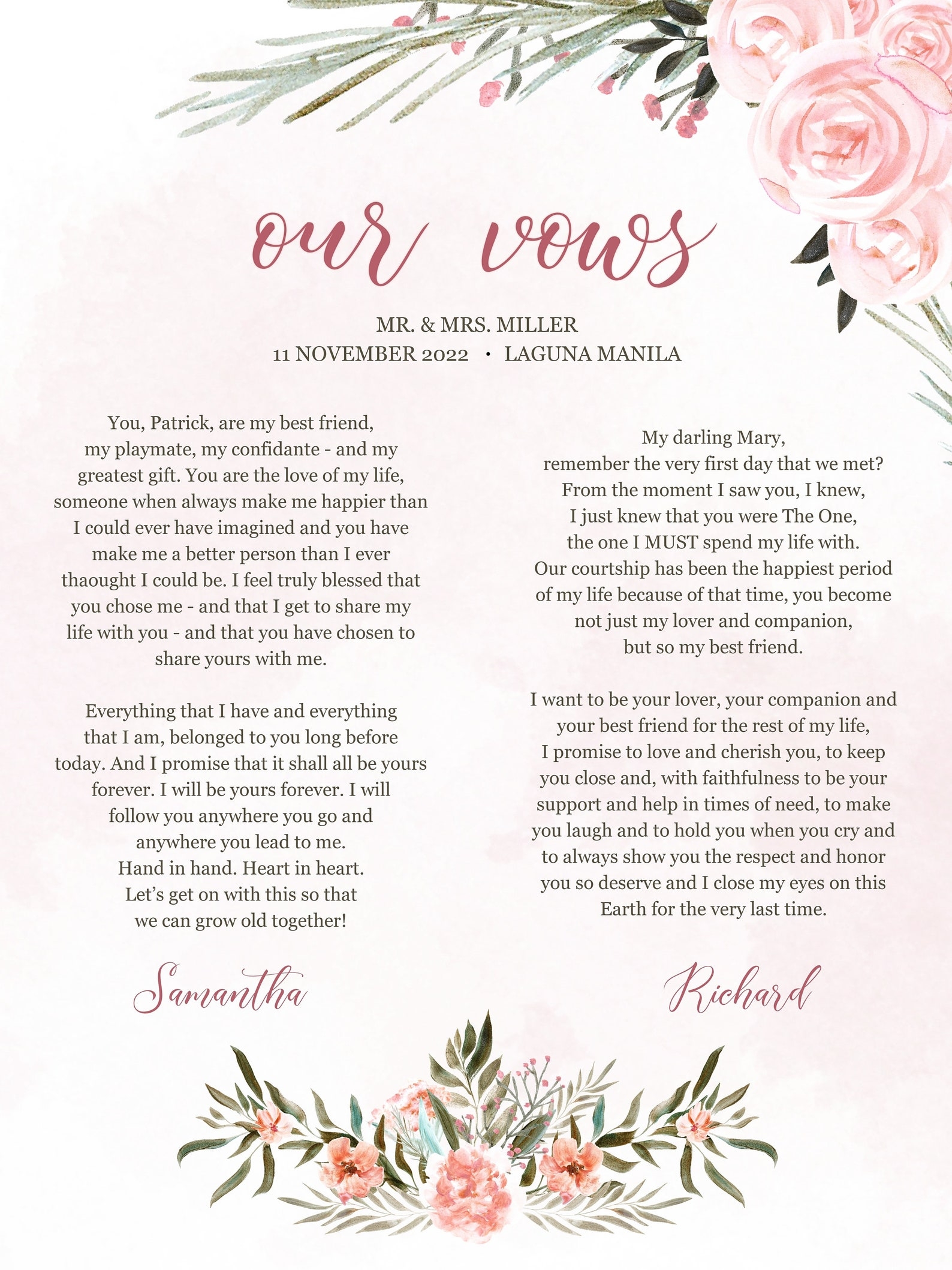 Wedding Vows Template Printable Printable Templates