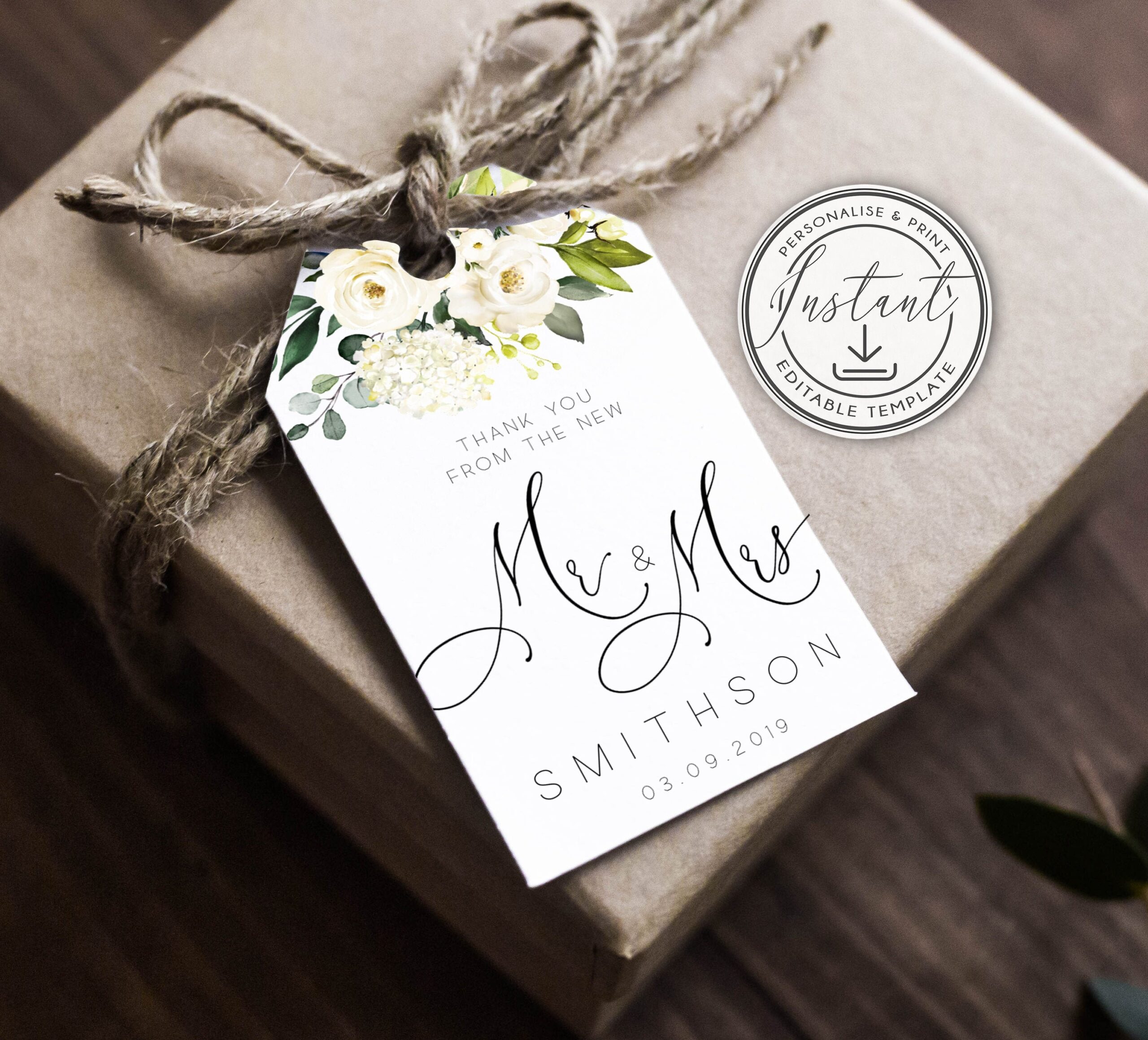 White Floral Wedding Thank You Tag Template Personalised Wedding Favor Tags Printable Thank You Tags Editable Tags Rustic Favor Tags BD69 Etsy