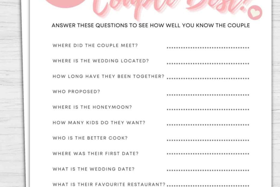 Who Knows The Couple Best Printable Bridal Shower Game