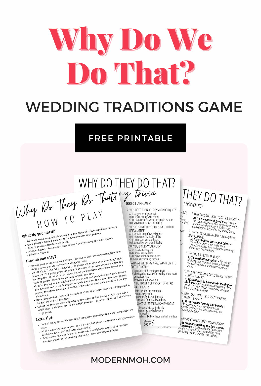 Why Do We Do That Wedding Traditions Game FREE Printable 